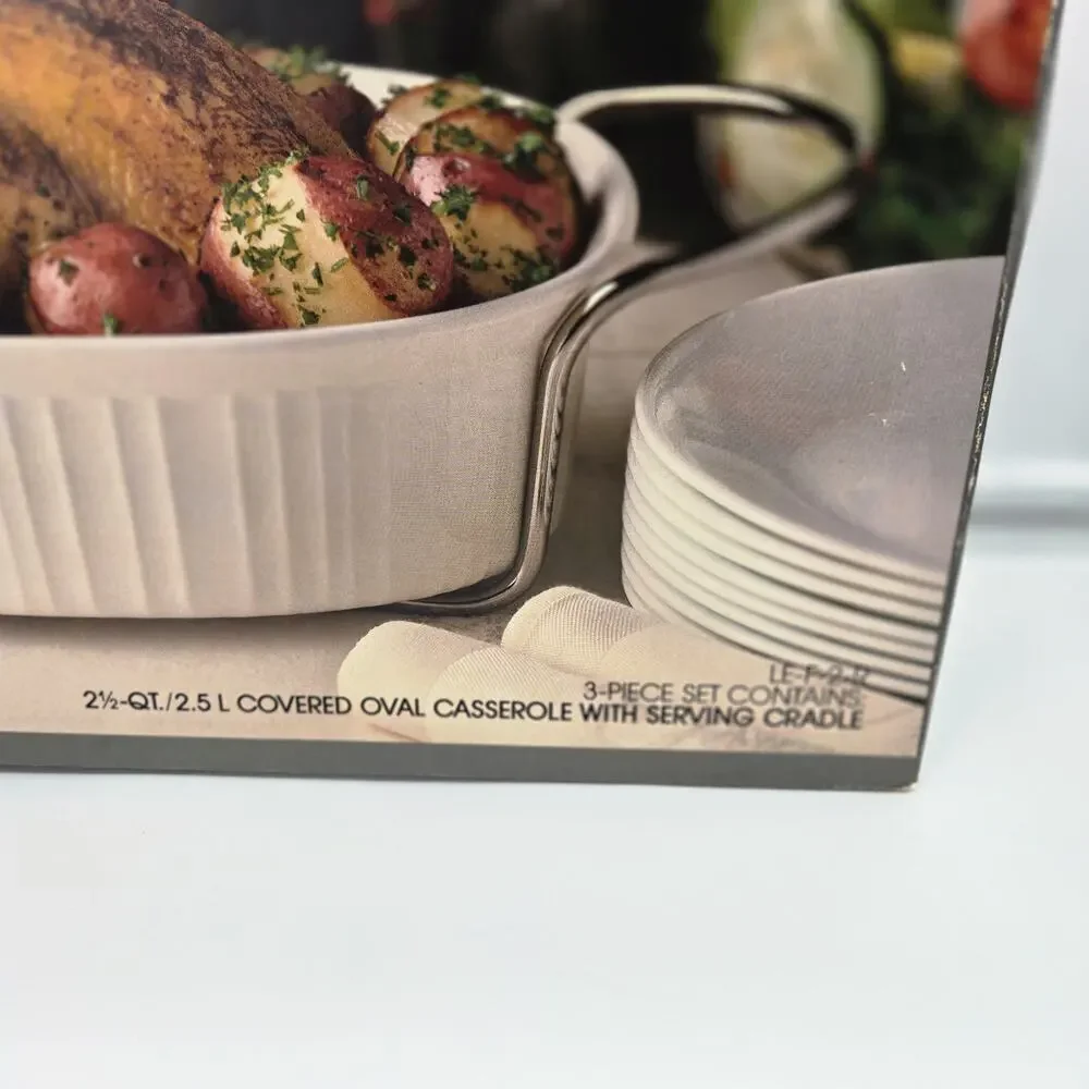 Corning Ware French White Casserole 3 Piece Set 2.5 Qt w/lid & Rack Sealed VTG